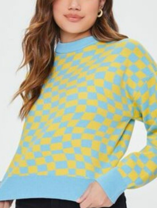 Forever 21 Sweaters - Forever 21 Blue Yellow Checkerboard Sweater Size S